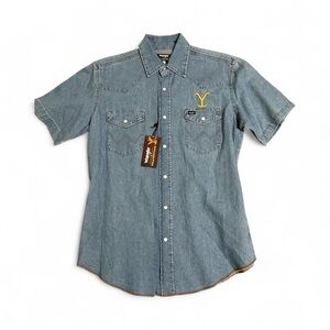 Wrangler Yellowstone Blue Denim Men’s M Shirt NWT. Pearl Snaps